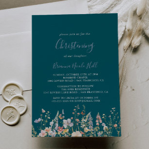 Summer Multicolor Wildflower Green Christening Invitation