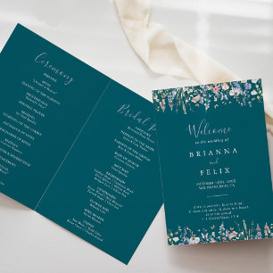 Summer Multicolor Wildflower Green Folded Wedding Programme
