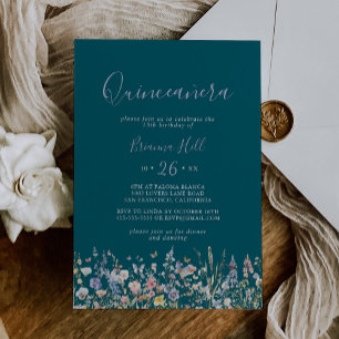 Summer Multicolor Wildflower Green Quinceañera Invitation
