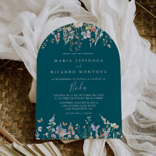 Summer Multicolor Wildflower Green Spanish Wedding Invitation