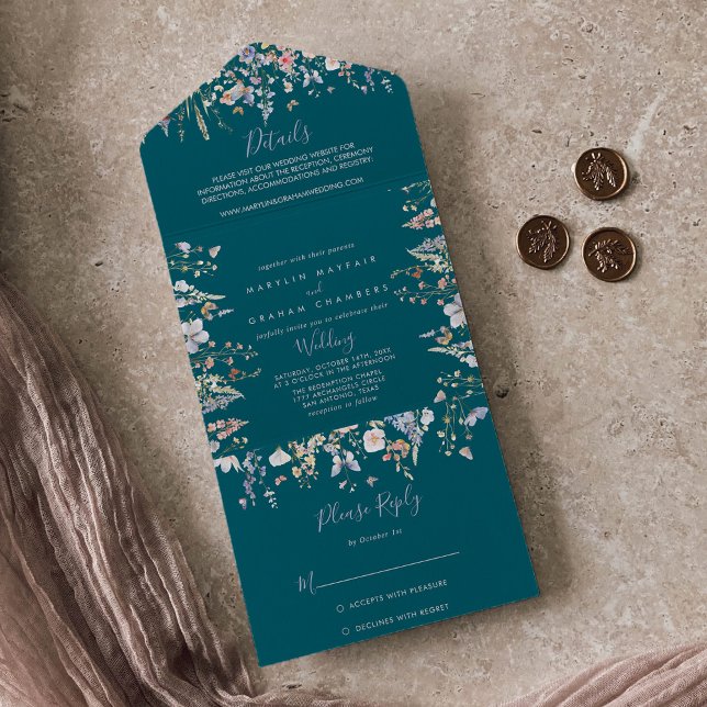 Summer Multicolor Wildflower Green Wedding     All In One Invitation (Creator Uploaded)