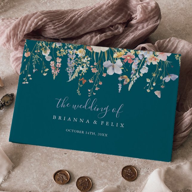 Summer Multicolor Wildflower Green Wedding Guest Book (Creator Uploaded)