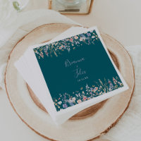 Summer Multicolor Wildflower Green Wedding Napkin