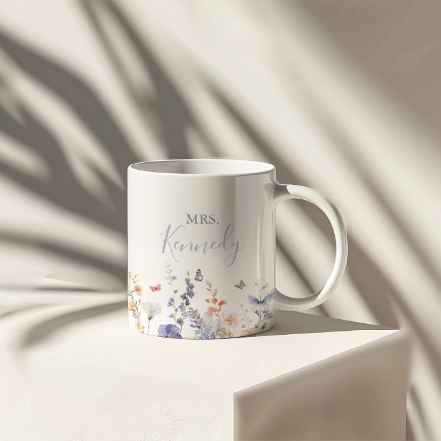 Summer Multicolor Wildflower Mrs Newlywed Bride Two-Tone Coffee Mug (Creator Uploaded)