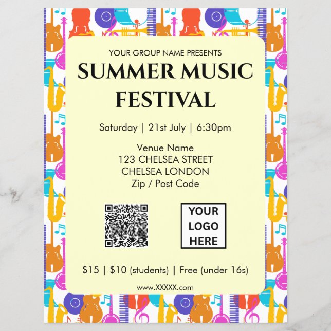 Summer Music Festival QR Code and Logo Flyer (Front)