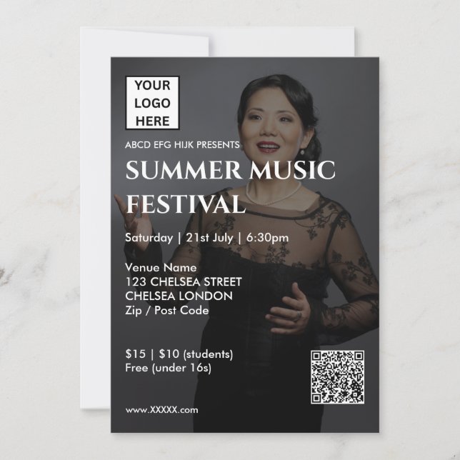 Summer Music Festival QR Code and Logo Invitation (Front)