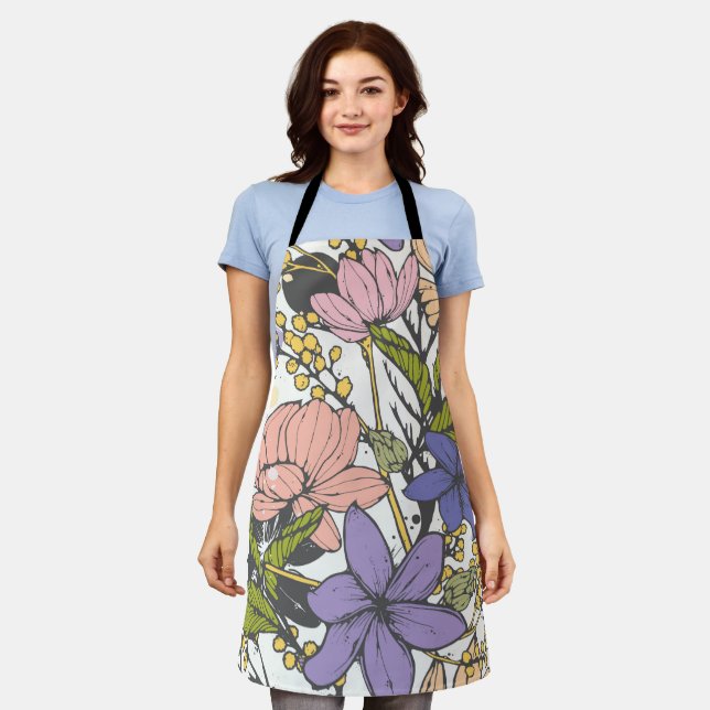 Summer nana kitchen floral on the white background apron (Worn)