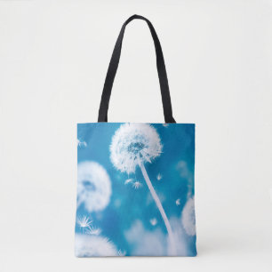 Summer natural floral background. White dandelions Tote Bag