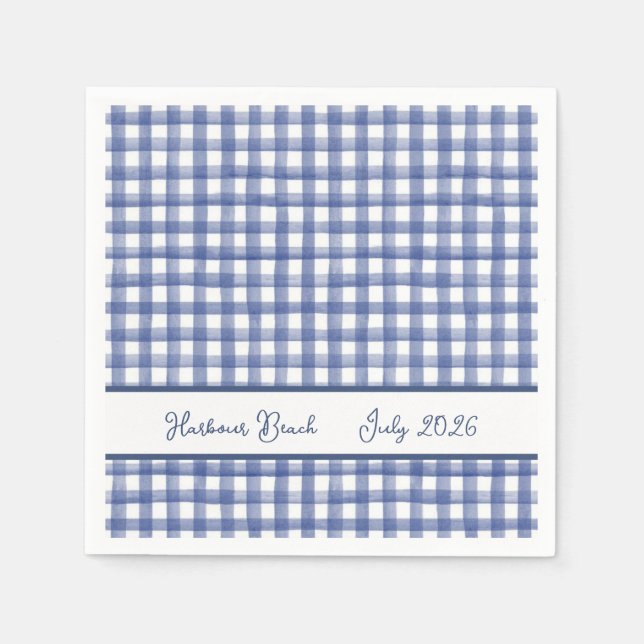 Summer Nautical Blue Gingham, Chequered July 4th Napkin (Front)
