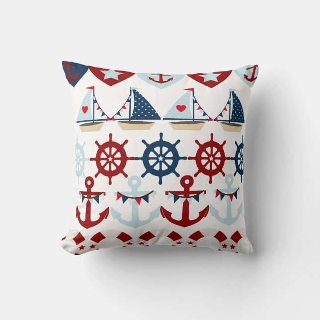 Summer Nautical Theme Anchors Sail Boats Helms Cushion (Front)