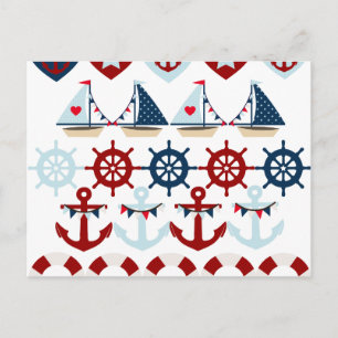 Summer Nautical Theme Anchors Sail Boats Helms Postcard