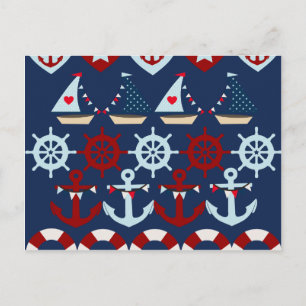 Summer Nautical Theme Anchors Sail Boats Helms Postcard