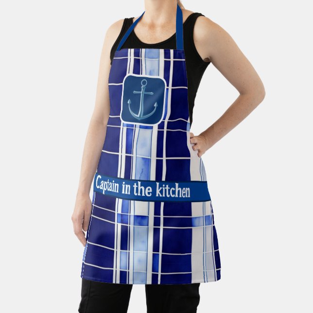 Summer Navy Blue Boat Modern Stripes Collection Apron (Insitu)