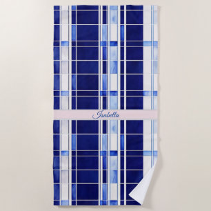 Summer Navy Blue Boat Modern Stripes Collection Beach Towel