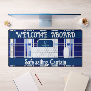 Summer Navy Blue Boat Modern Stripes Collection Desk Mat