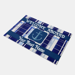 Summer Navy Blue Boat Modern Stripes Collection Doormat