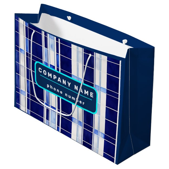 Summer Navy Blue Boat Modern Stripes Collection Large Gift Bag (Front Angled)