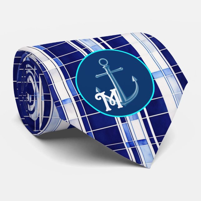 Summer Navy Blue Boat Modern Stripes Collection Tie (Rolled)