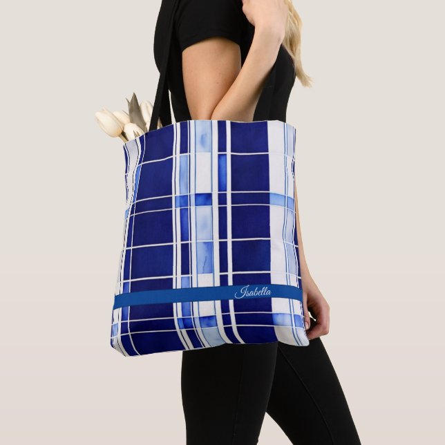 Summer Navy Blue Boat Modern Stripes Collection Tote Bag (Close Up)