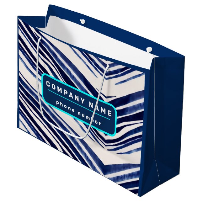 Summer Navy Blue Boat Popular Stripes Collection Large Gift Bag (Front Angled)