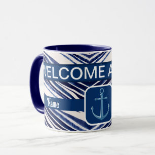 Summer Navy Blue Boat Popular Stripes Collection Mug