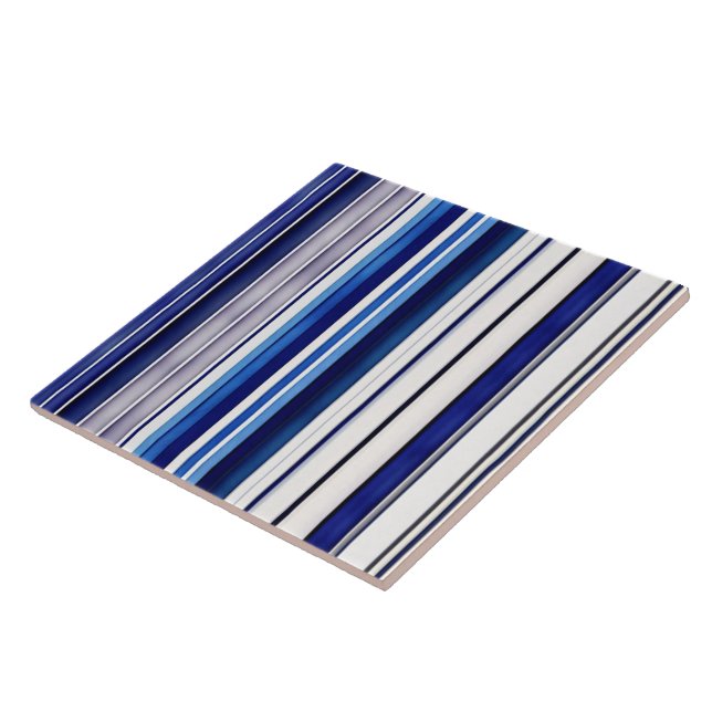 Summer Navy Blue Boat Trendy Stripes Collection Tile (Side)