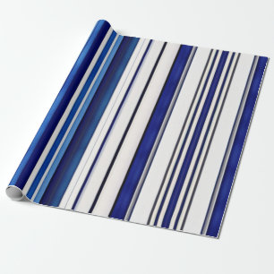 Summer Navy Blue Boat Trendy Stripes Collection Wrapping Paper
