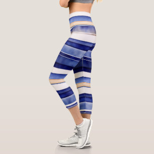 Summer Navy Blue Modern Boat Stripes Collection Capri Leggings