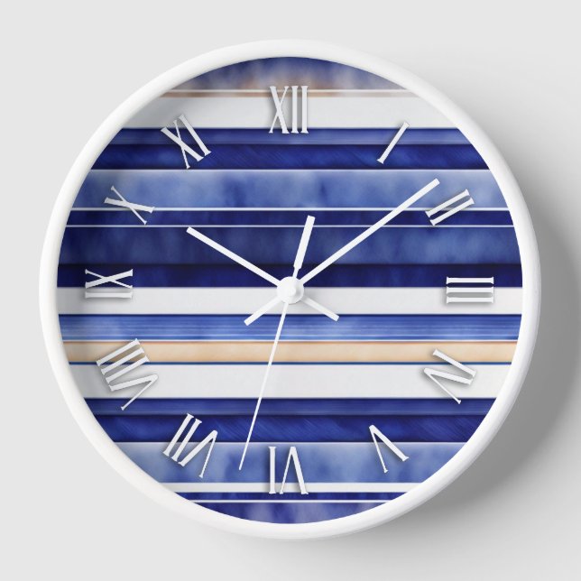 Summer Navy Blue Modern Boat Stripes Collection Clock (Front)