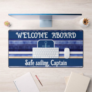 Summer Navy Blue Modern Boat Stripes Collection Desk Mat