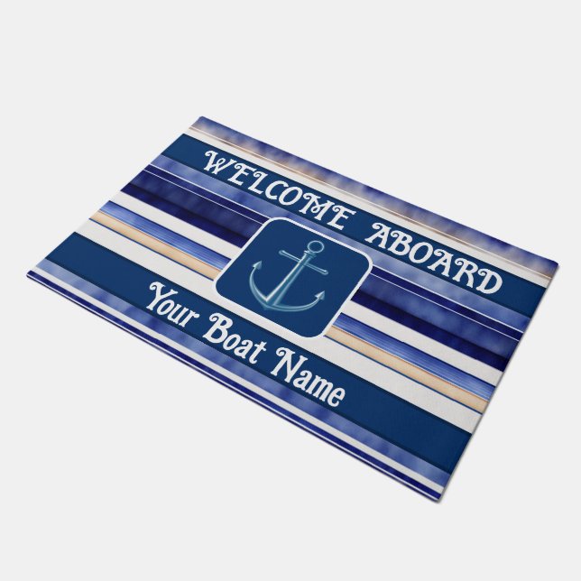 Summer Navy Blue Modern Boat Stripes Collection Doormat (Angled)