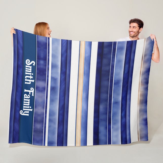 Summer Navy Blue Modern Boat Stripes Collection Fleece Blanket (In Situ)