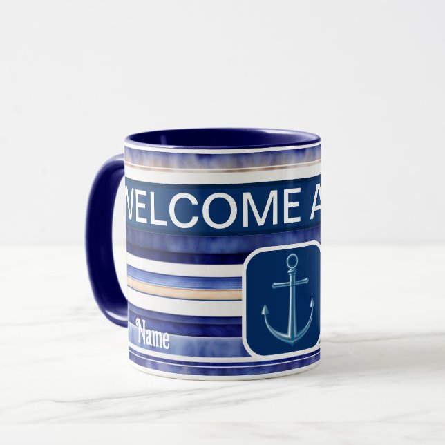Summer Navy Blue Modern Boat Stripes Collection Mug (Front Left)