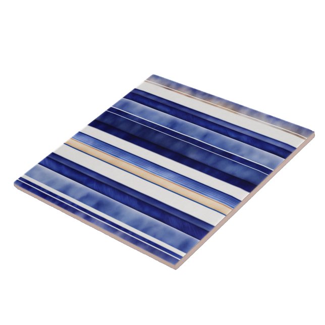 Summer Navy Blue Modern Boat Stripes Collection Tile (Side)