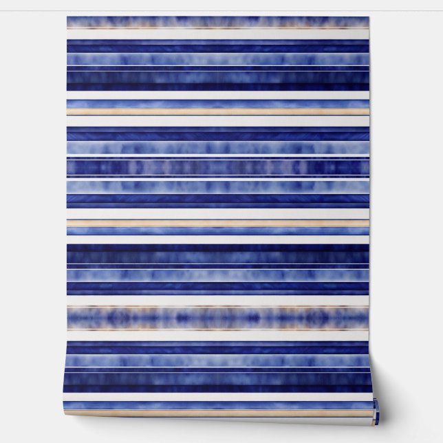 Summer Navy Blue Modern Boat Stripes Collection Wallpaper (Unrolling)