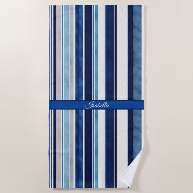 Summer Navy Blue Popular Boat Stripes Collection Beach Towel (Front)