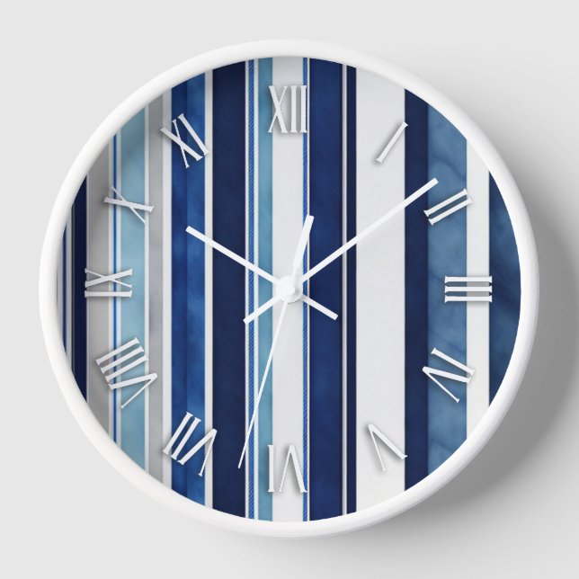 Summer Navy Blue Popular Boat Stripes Collection Clock (Front)