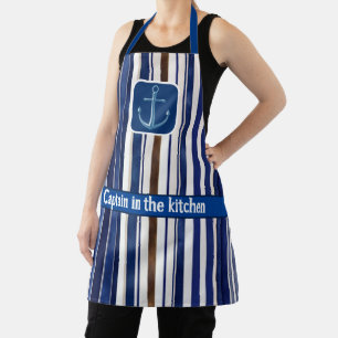 Summer Navy Blue Trendy Boat Stripes Collection Apron