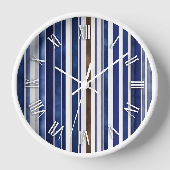 Summer Navy Blue Trendy Boat Stripes Collection Clock (Front)