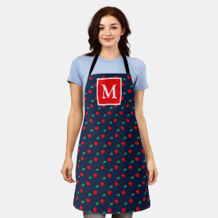 Summer Navy & Red Cherries Monogram Apron