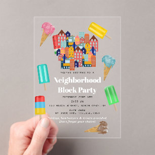 Summer Neighborhood BBQ Block Party Acrylic Invitations