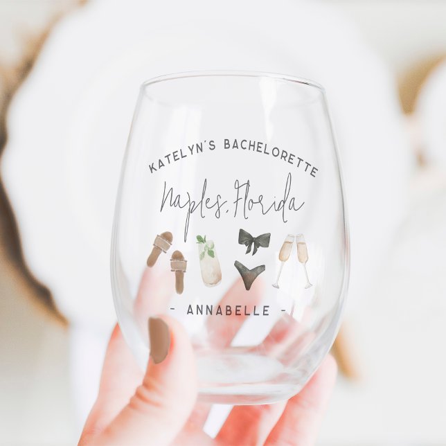 Summer Neutrals Personalised Bachelorette Party Stemless Wine Glass (Creator Uploaded)
