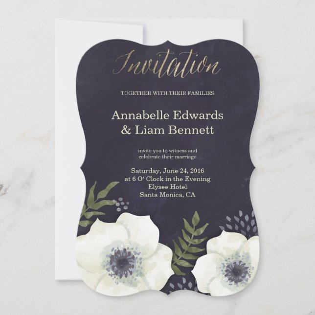 Summer Night Flowers Wedding Invitation shape (Front)