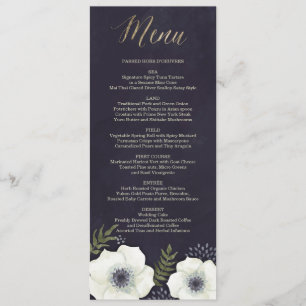 Summer Night Flowers Wedding Menu Card