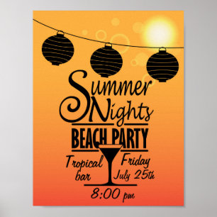 Summer nights beach party invitation design poster