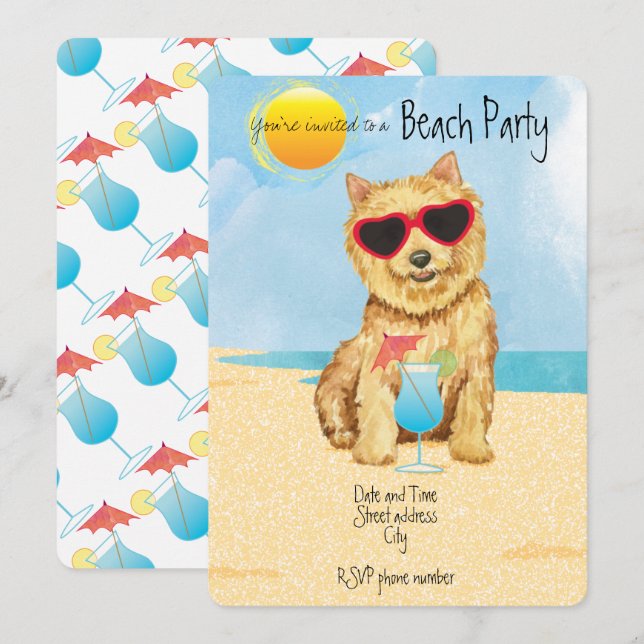 Summer Norwich Terrier Beach Party Invitation (Front/Back)