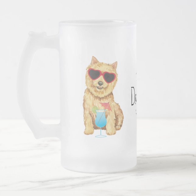 Summer Norwich Terrier Frosted Glass Beer Mug (Left)