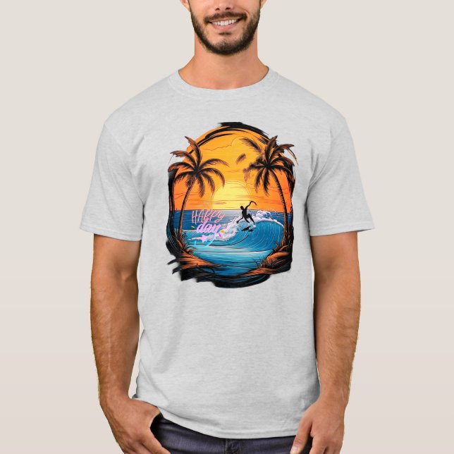 Summer Nostalgia - A Hand-Drawn Beach Paradise T-Shirt (Front)