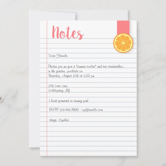 Summer Note Invitation (Front)