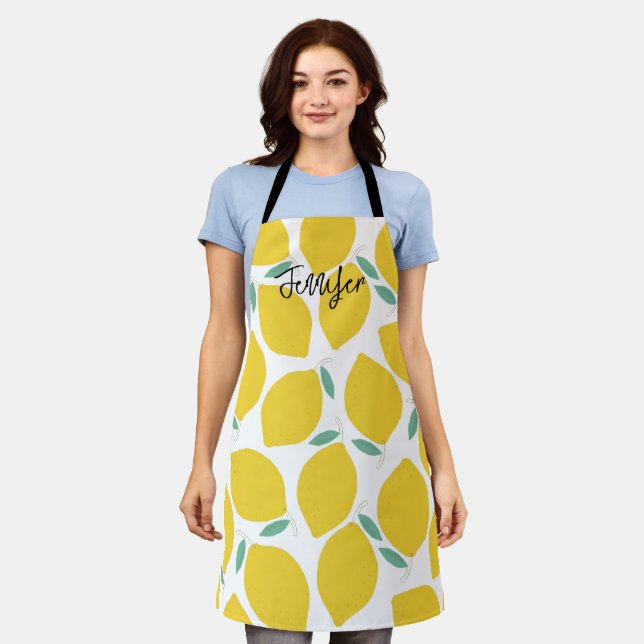Summer Novelty Lemon-Pattern Printed Personalised  Apron (Worn)